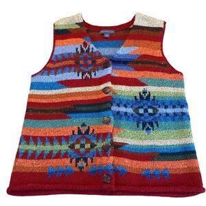 Northern Isles Sweater Vest Womens XL Multi Striped Acrylic V Neck Button Front